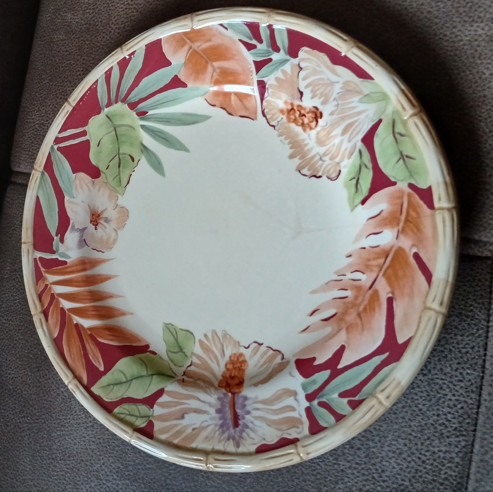 Home Trends Hibiscus And Bamboo Dinner Plate Damaged
